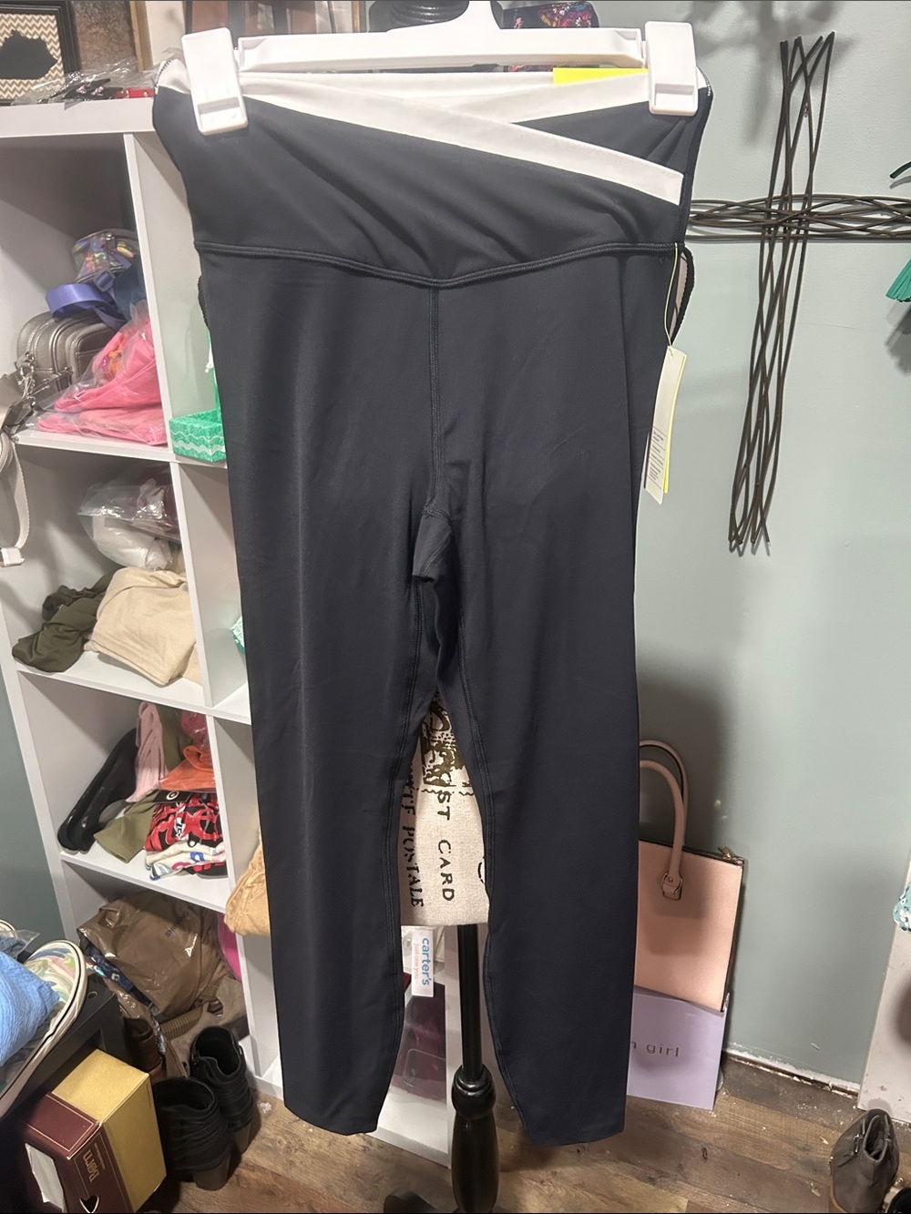 all in motion Black Leggings with White Waist Detail